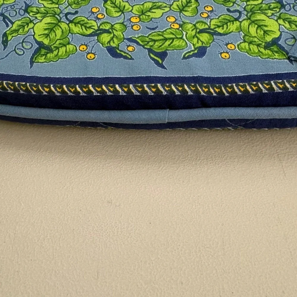 Williams Sonoma Provence Blue Quilted Chair Pad Leaf Berry Butterfly 16x16 NEW